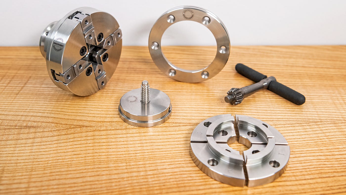 Chuck, C dovetail jaws, faceplate ring, screw chuck, key and accessory mounting jaws
